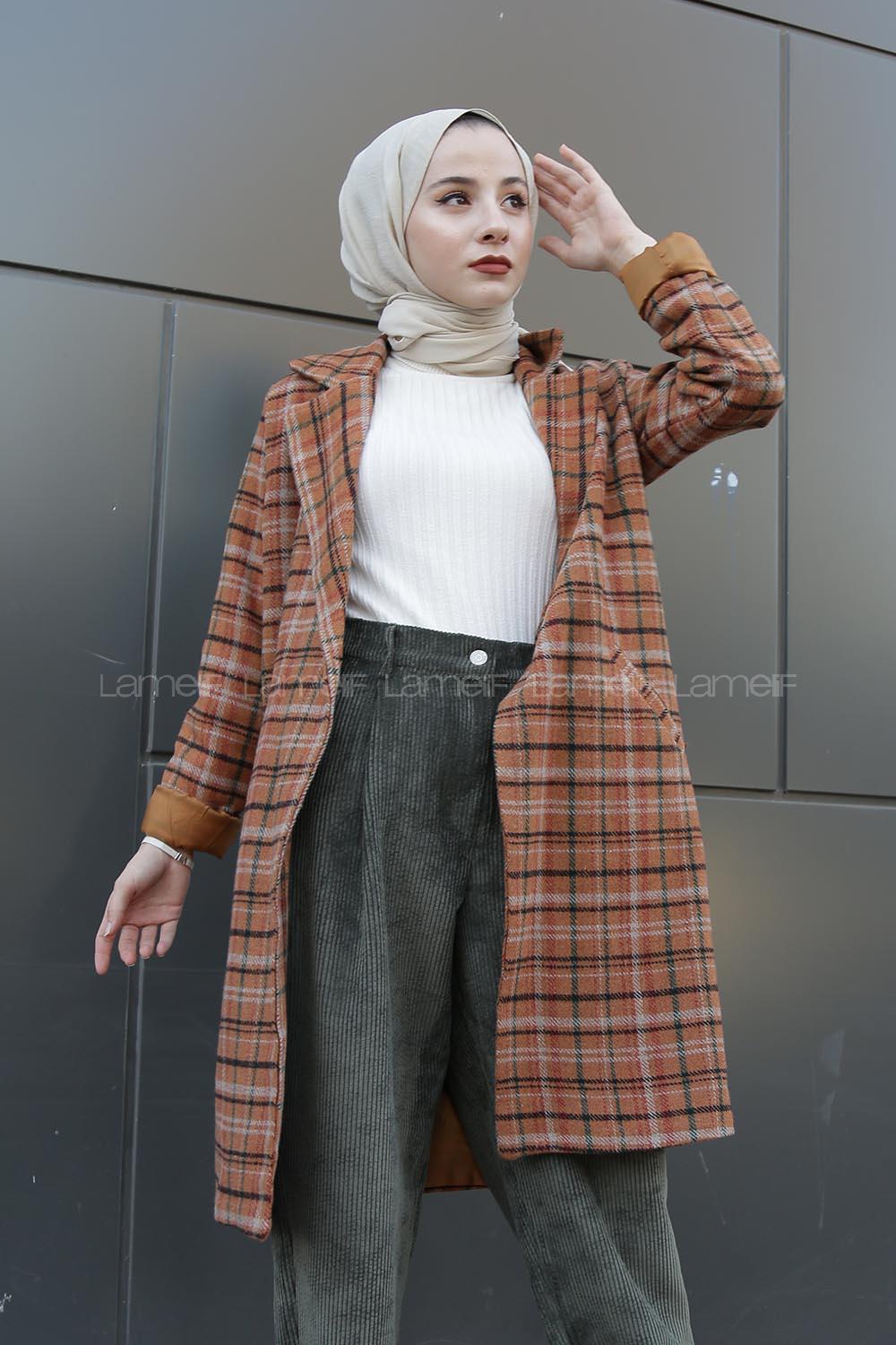 Modalamelif Çift Cepli Ekose Ceket Kahverengi