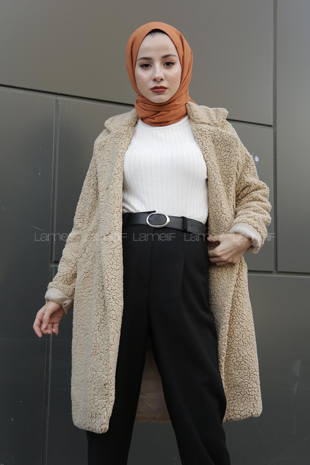 Modalamelif Peluş Astarlı Kaban Taş Rengi