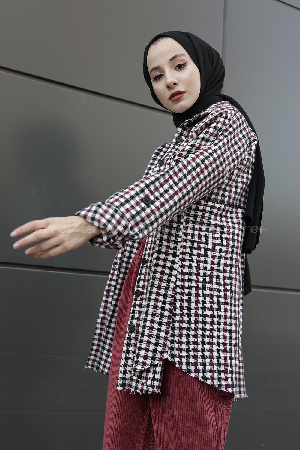 Modalamelif Pötikare Desen Gömlek Siyah Kırmızı