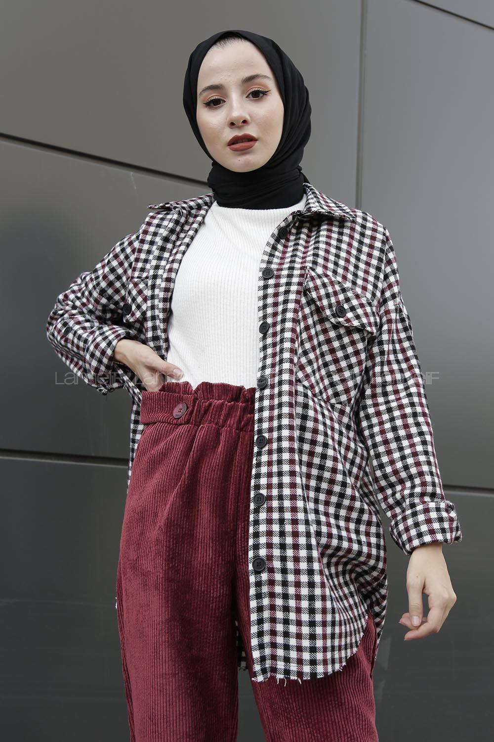 Modalamelif Pötikare Desen Gömlek Siyah Kırmızı