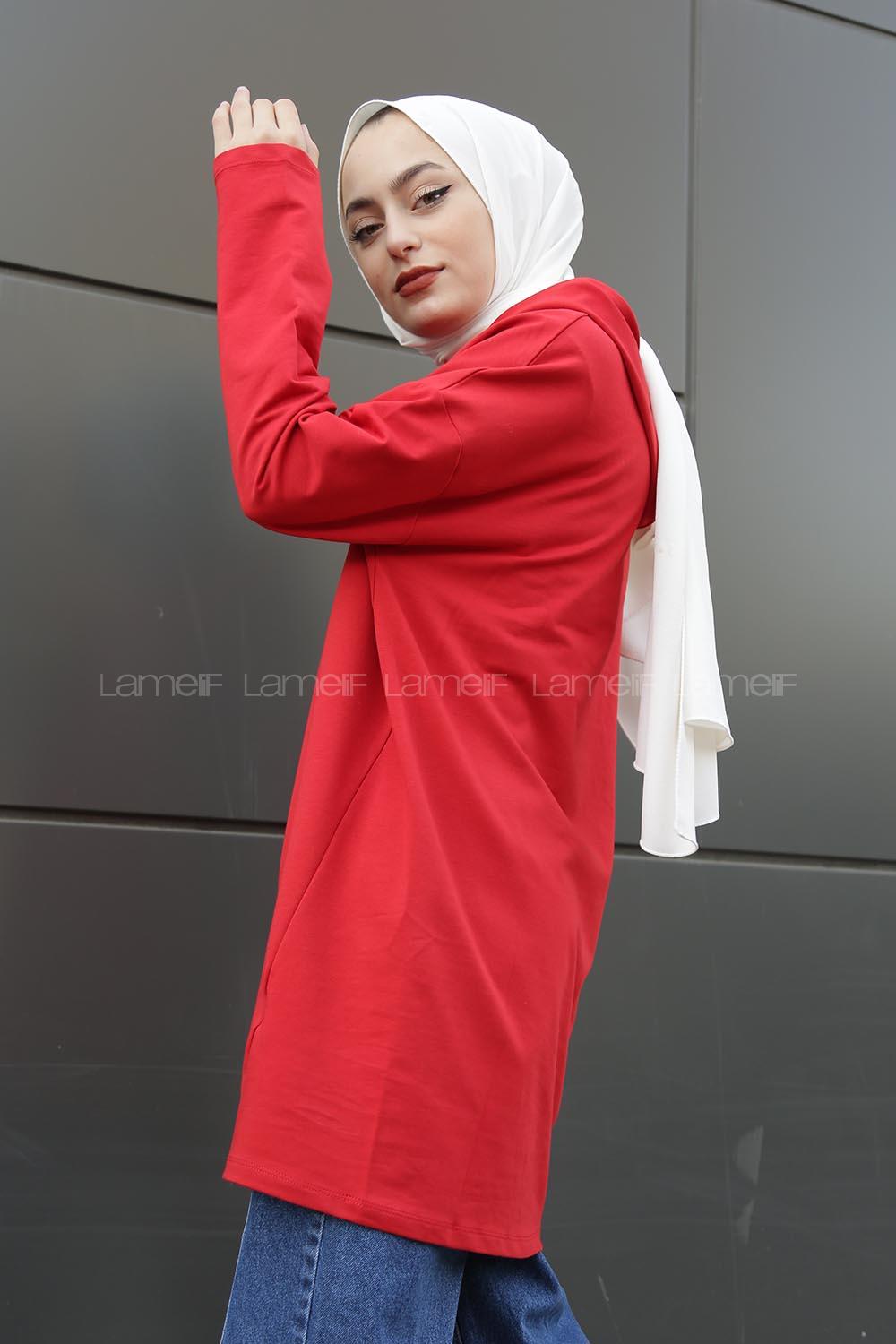 Modalamelif Beaute Yazı Baskılı Kapşonlu Sweat Kırmızı