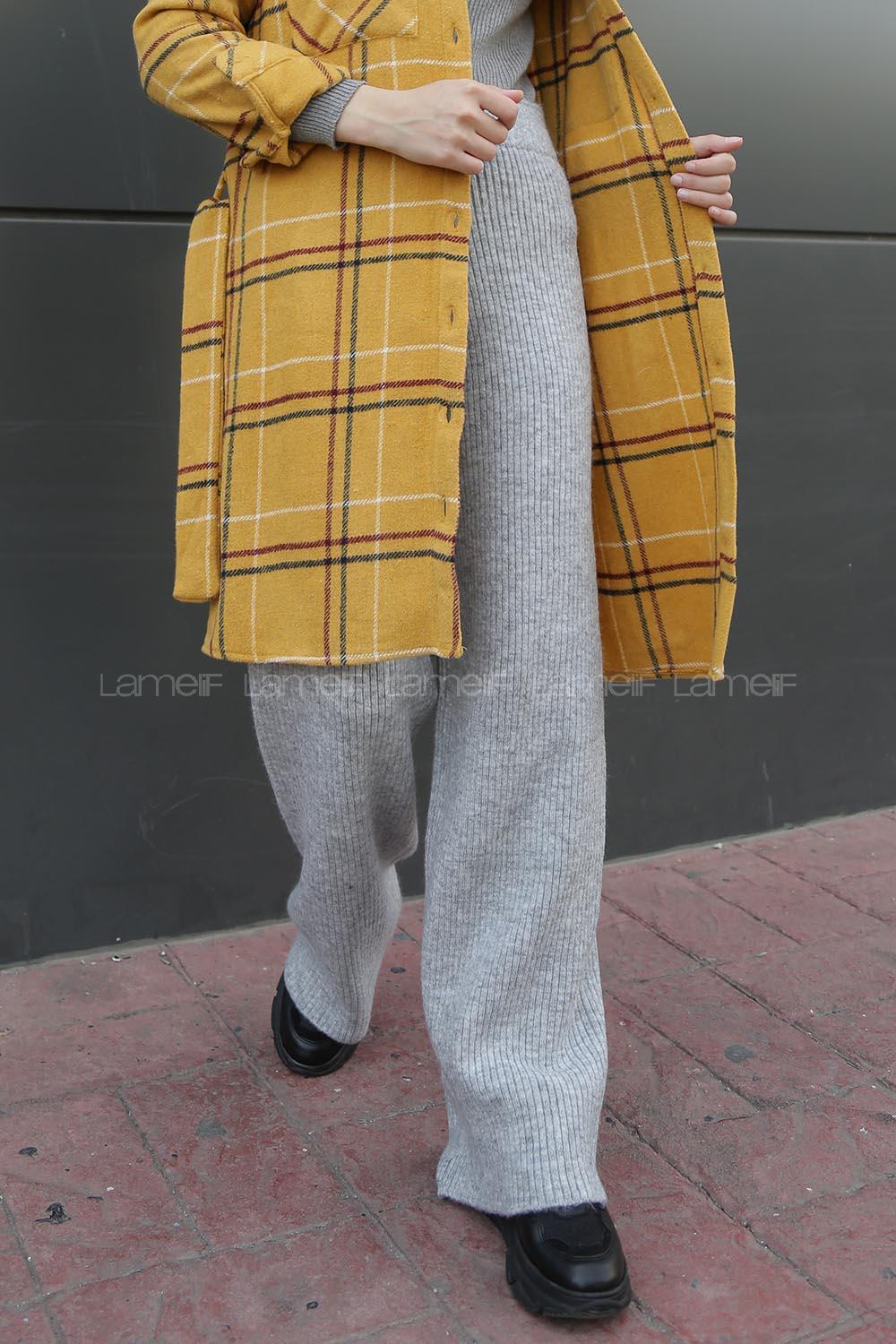 Modalamelif Beli Lastikli Triko Pantolon Gri