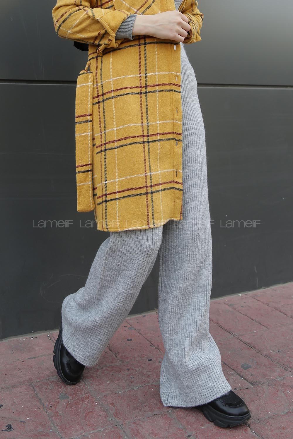 Modalamelif Beli Lastikli Triko Pantolon Gri