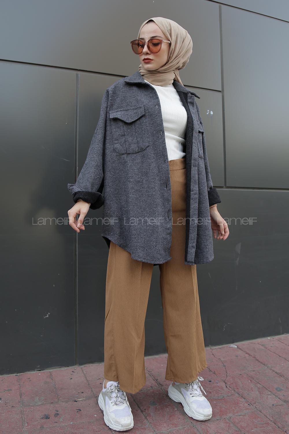 Modalamelif Çift Cepli Kaşe Gömlek Antrasit