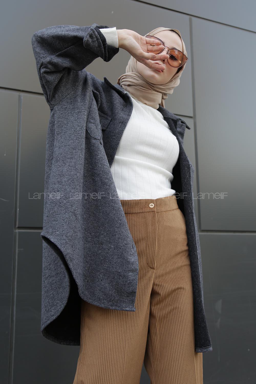 Modalamelif Çift Cepli Kaşe Gömlek Antrasit