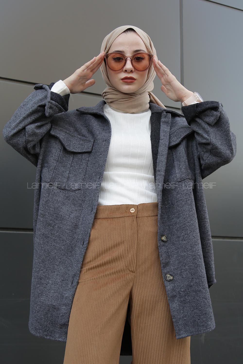 Modalamelif Çift Cepli Kaşe Gömlek Antrasit