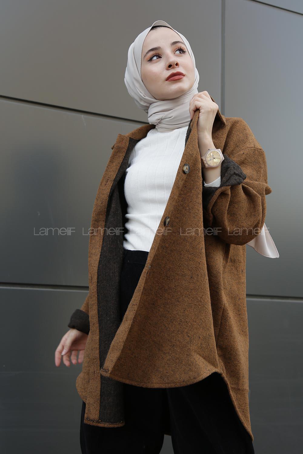 Modalamelif Çift Cepli Kaşe Gömlek Kahverengi