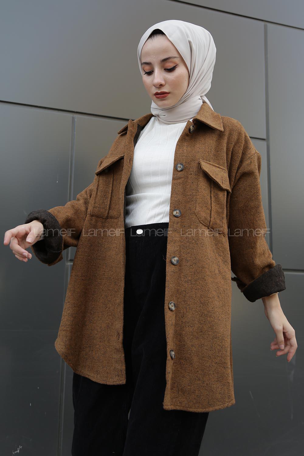 Modalamelif Çift Cepli Kaşe Gömlek Kahverengi