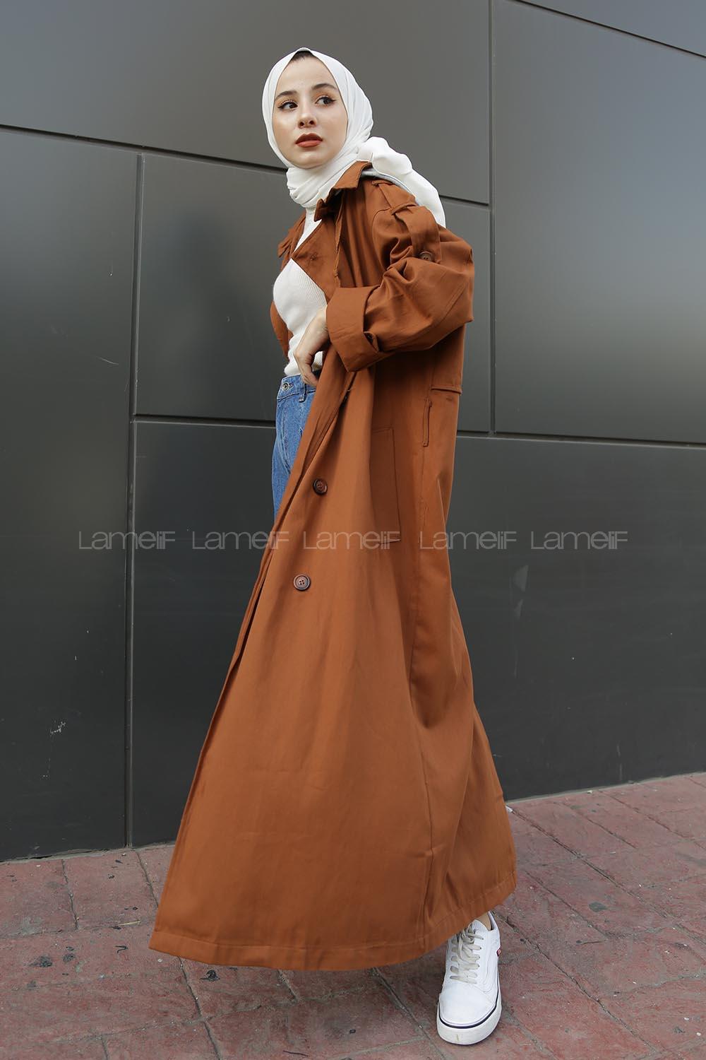 Modalamelif Omuz Apoletli Belden Bağlamalı Trenç Kahverengi