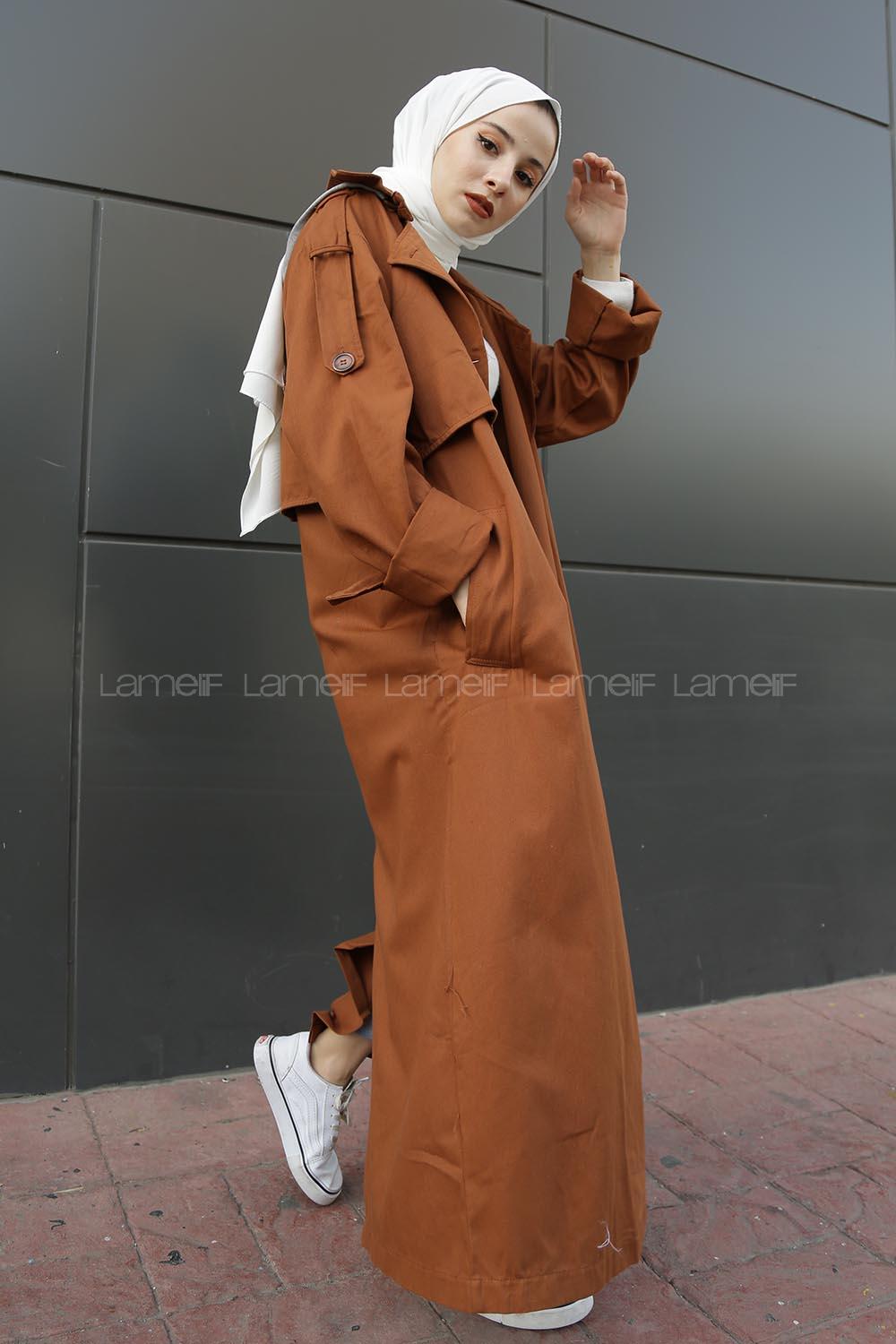 Modalamelif Omuz Apoletli Belden Bağlamalı Trenç Kahverengi