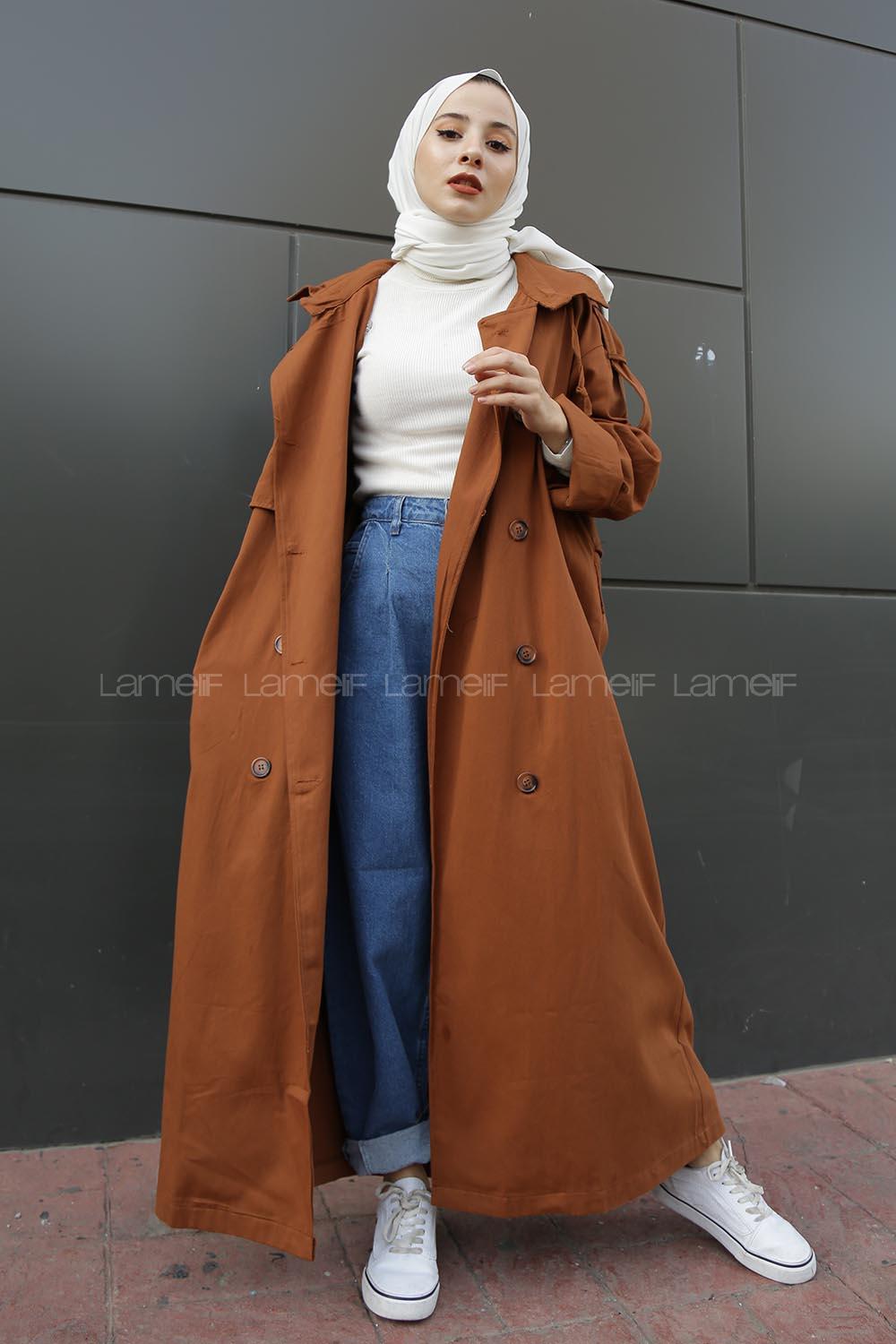 Modalamelif Omuz Apoletli Belden Bağlamalı Trenç Kahverengi