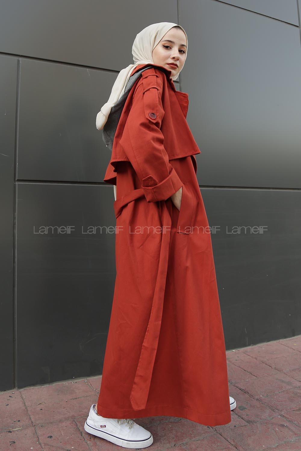 Modalamelif Omuz Apoletli Belden Bağlamalı Trenç Kiremit