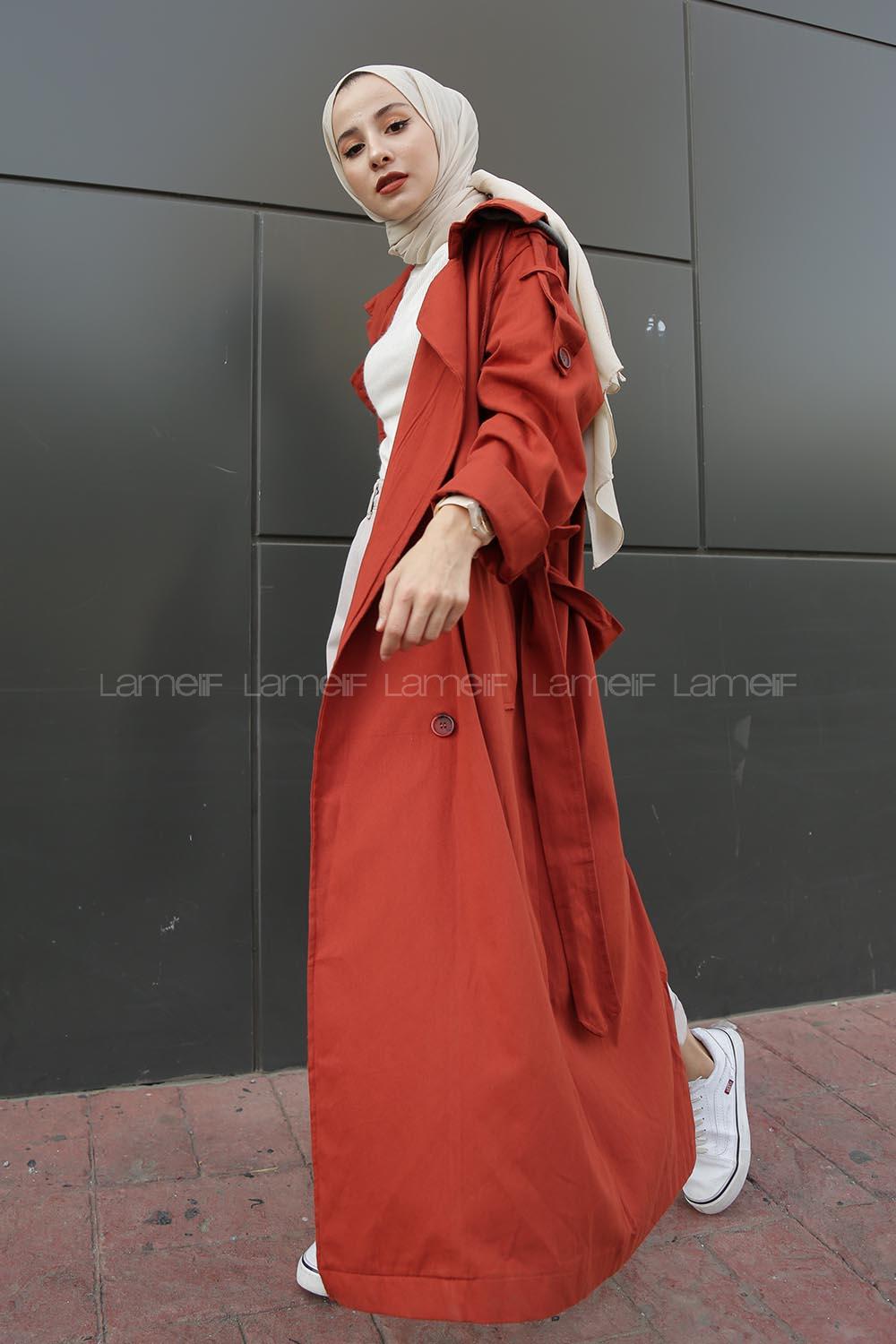 Modalamelif Omuz Apoletli Belden Bağlamalı Trenç Kiremit