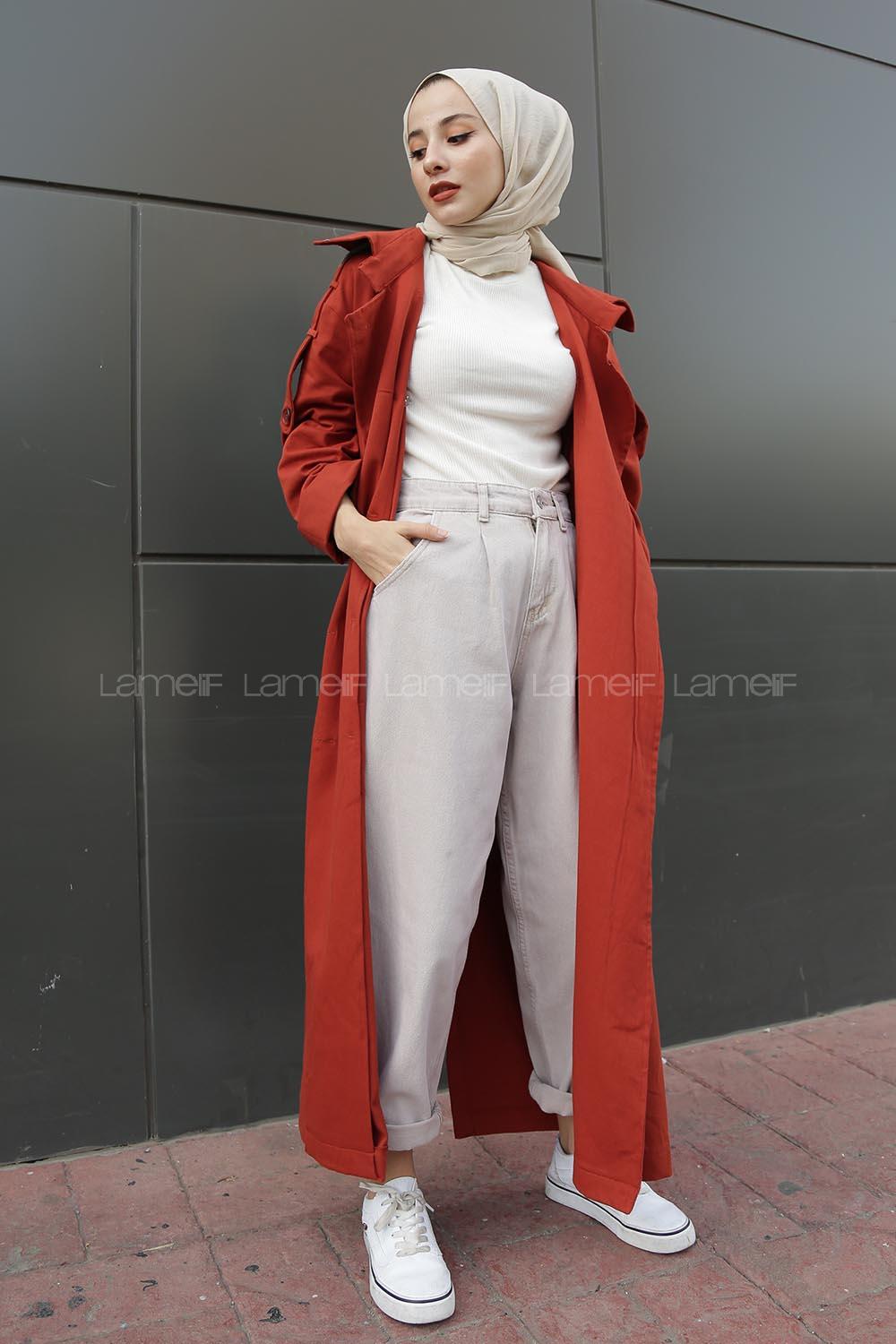 Modalamelif Omuz Apoletli Belden Bağlamalı Trenç Kiremit