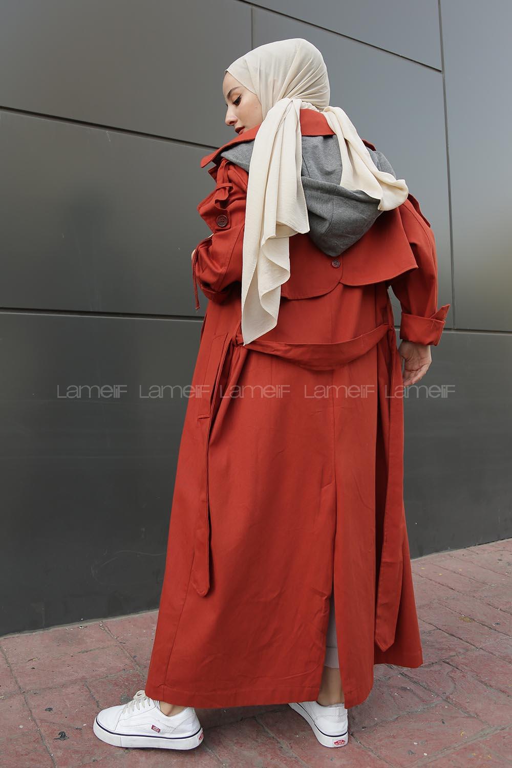 Modalamelif Omuz Apoletli Belden Bağlamalı Trenç Kiremit