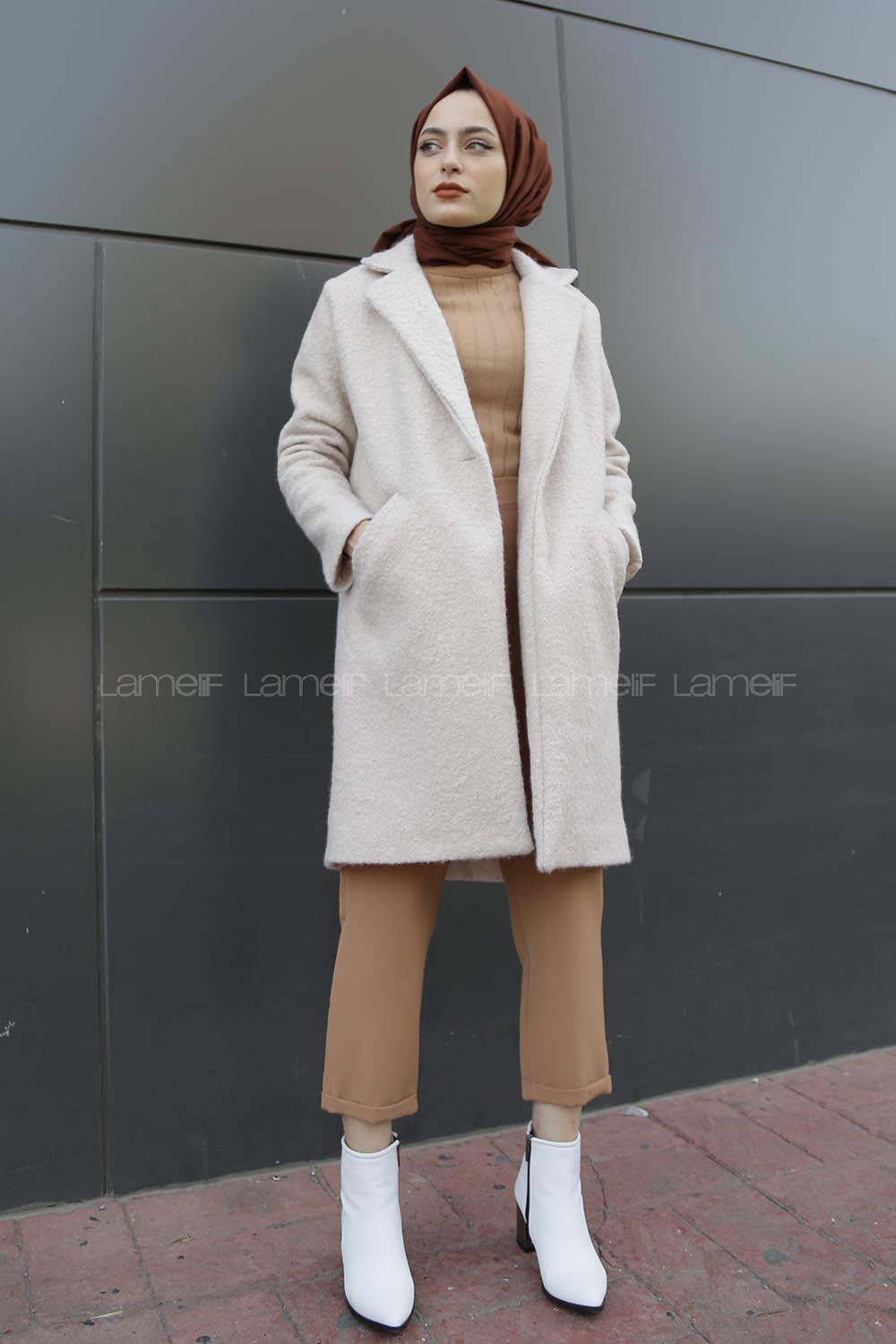 Modalamelif Ponpon Desenli Kaban Bej