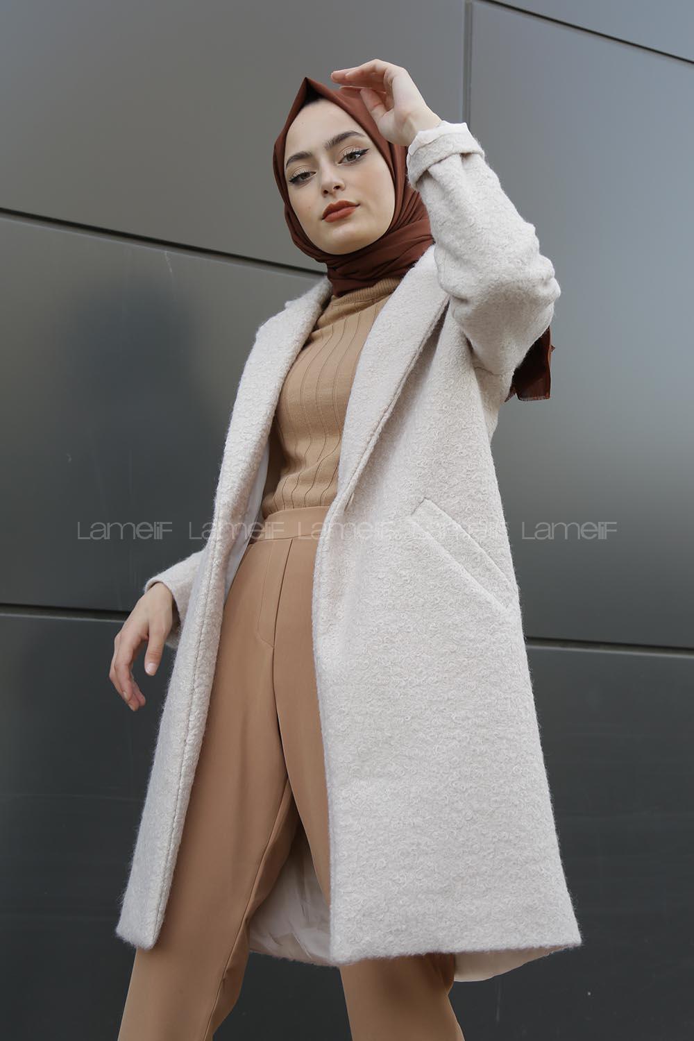 Modalamelif Ponpon Desenli Kaban Bej