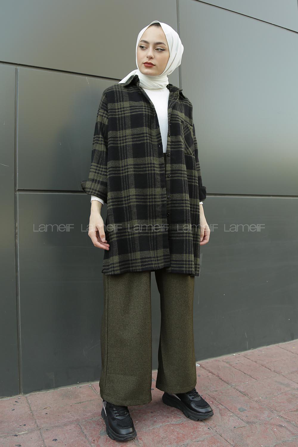 Modalamelif Tek Cep Detaylı Ekose Gömlek Haki