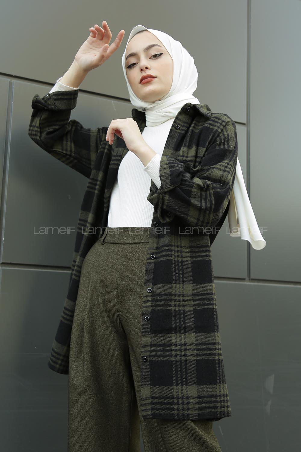 Modalamelif Tek Cep Detaylı Ekose Gömlek Haki