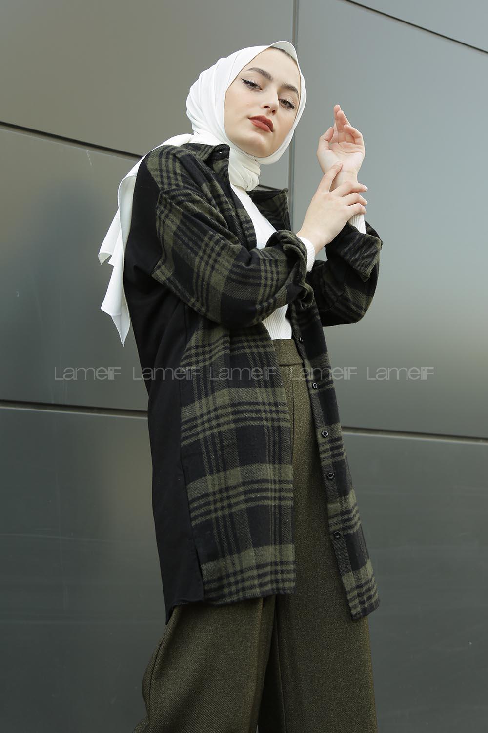 Modalamelif Tek Cep Detaylı Ekose Gömlek Haki