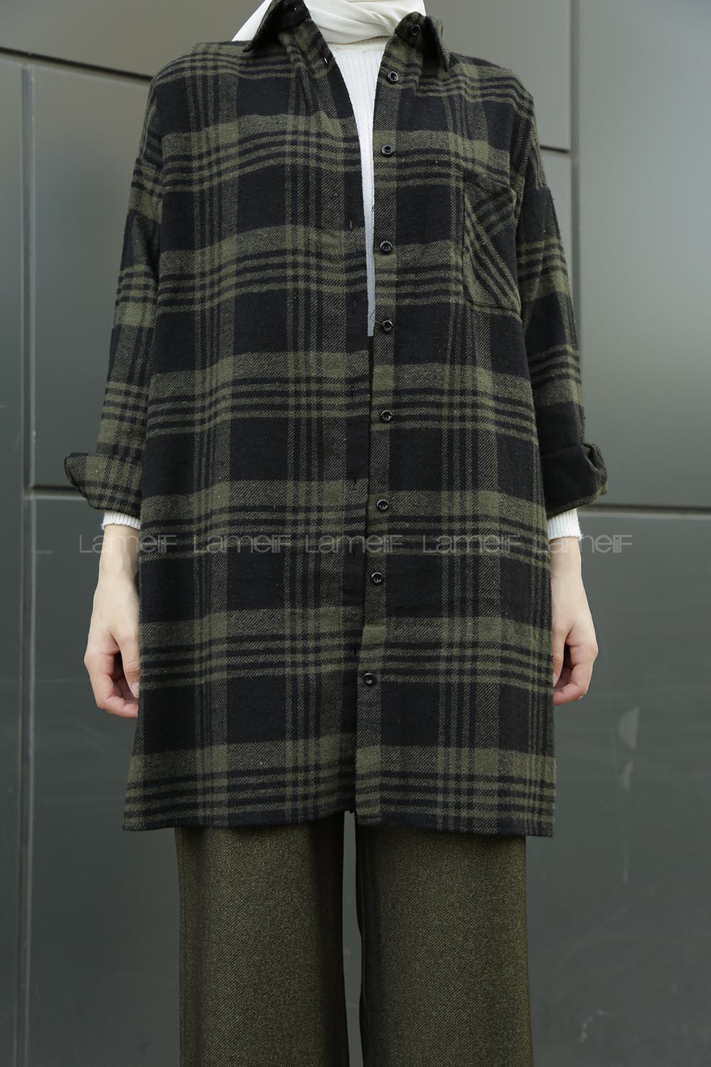 Modalamelif Tek Cep Detaylı Ekose Gömlek Haki