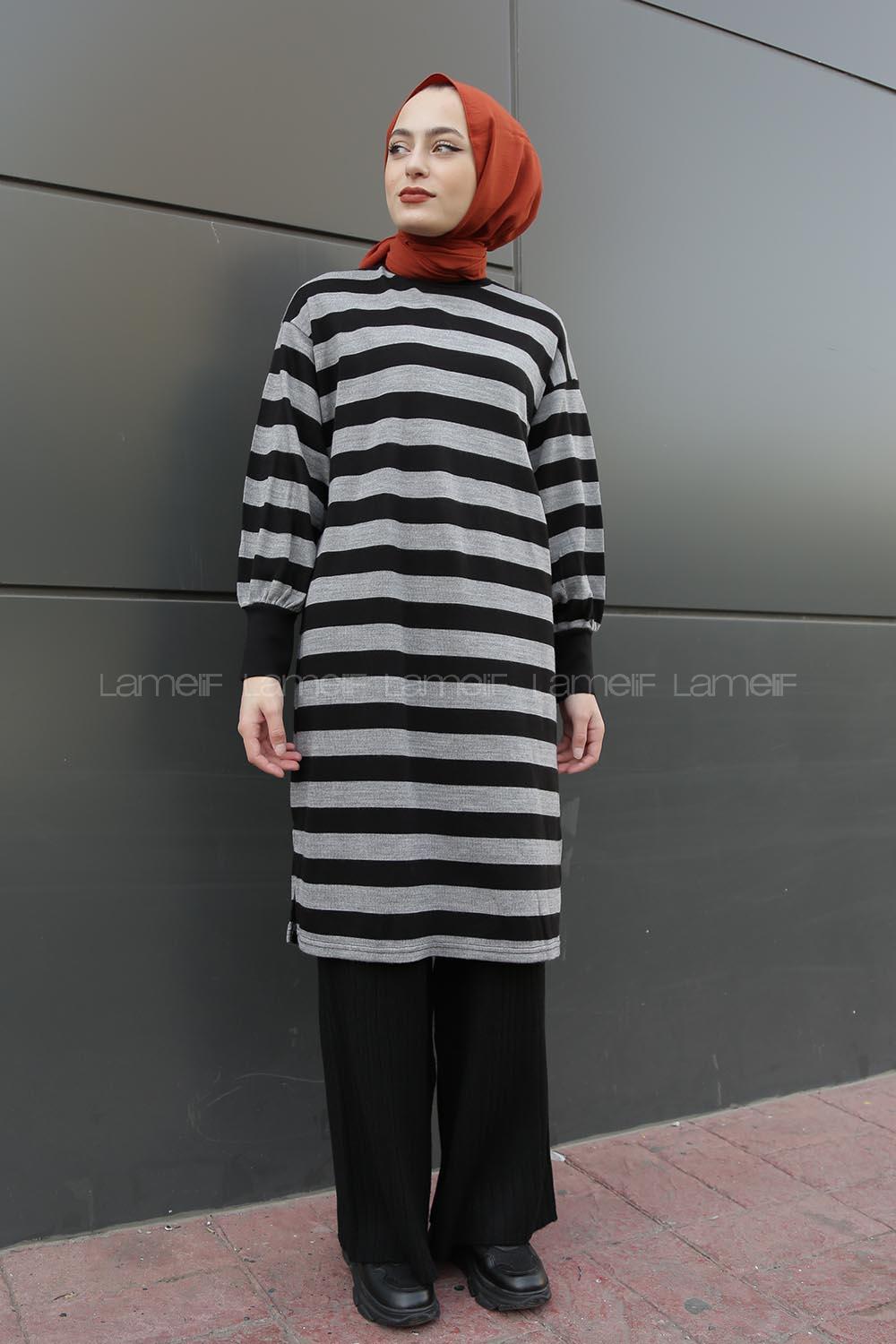 Modalamelif Yarım Boğazlı Balon Kol Tunik Gri