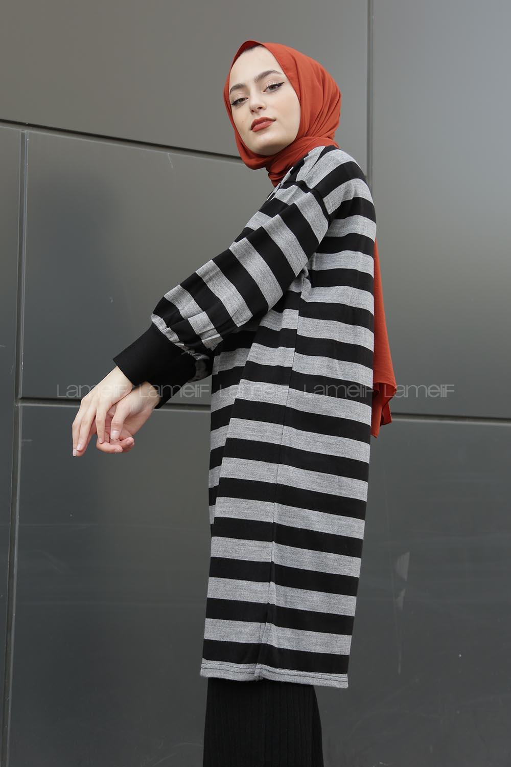 Modalamelif Yarım Boğazlı Balon Kol Tunik Gri