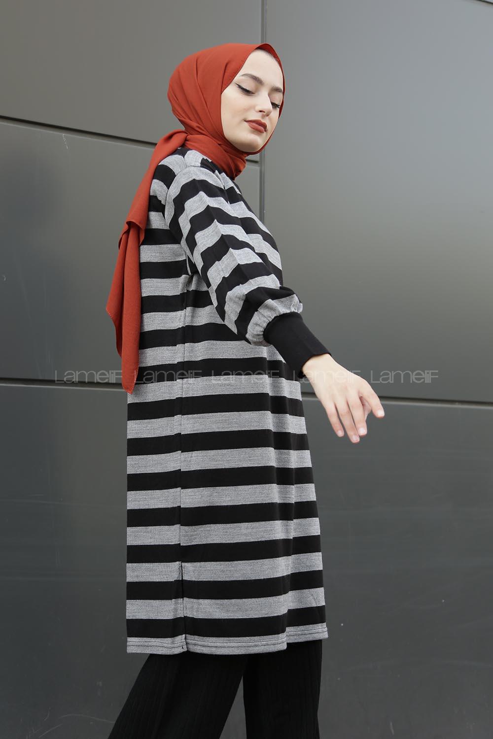 Modalamelif Yarım Boğazlı Balon Kol Tunik Gri