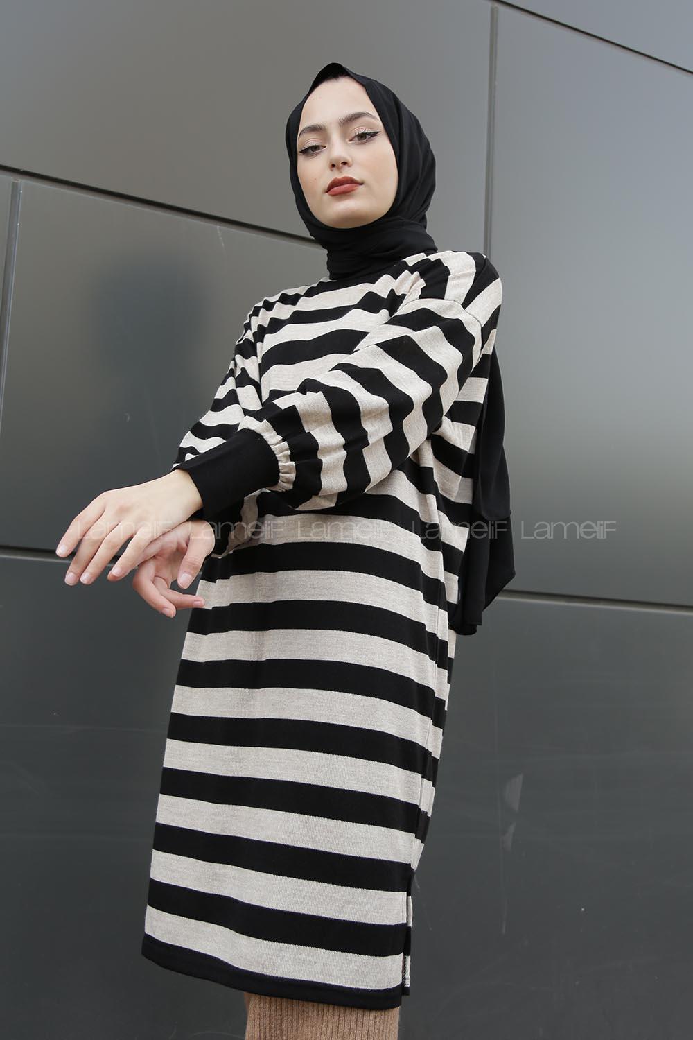 Modalamelif Yarım Boğazlı Balon Kol Tunik Kum Beji