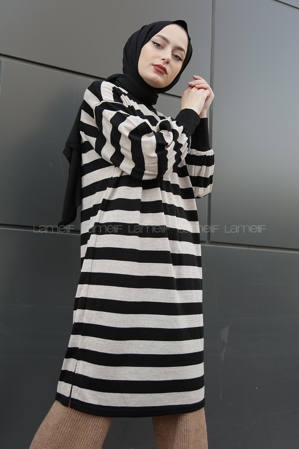 Modalamelif Yarım Boğazlı Balon Kol Tunik Kum Beji