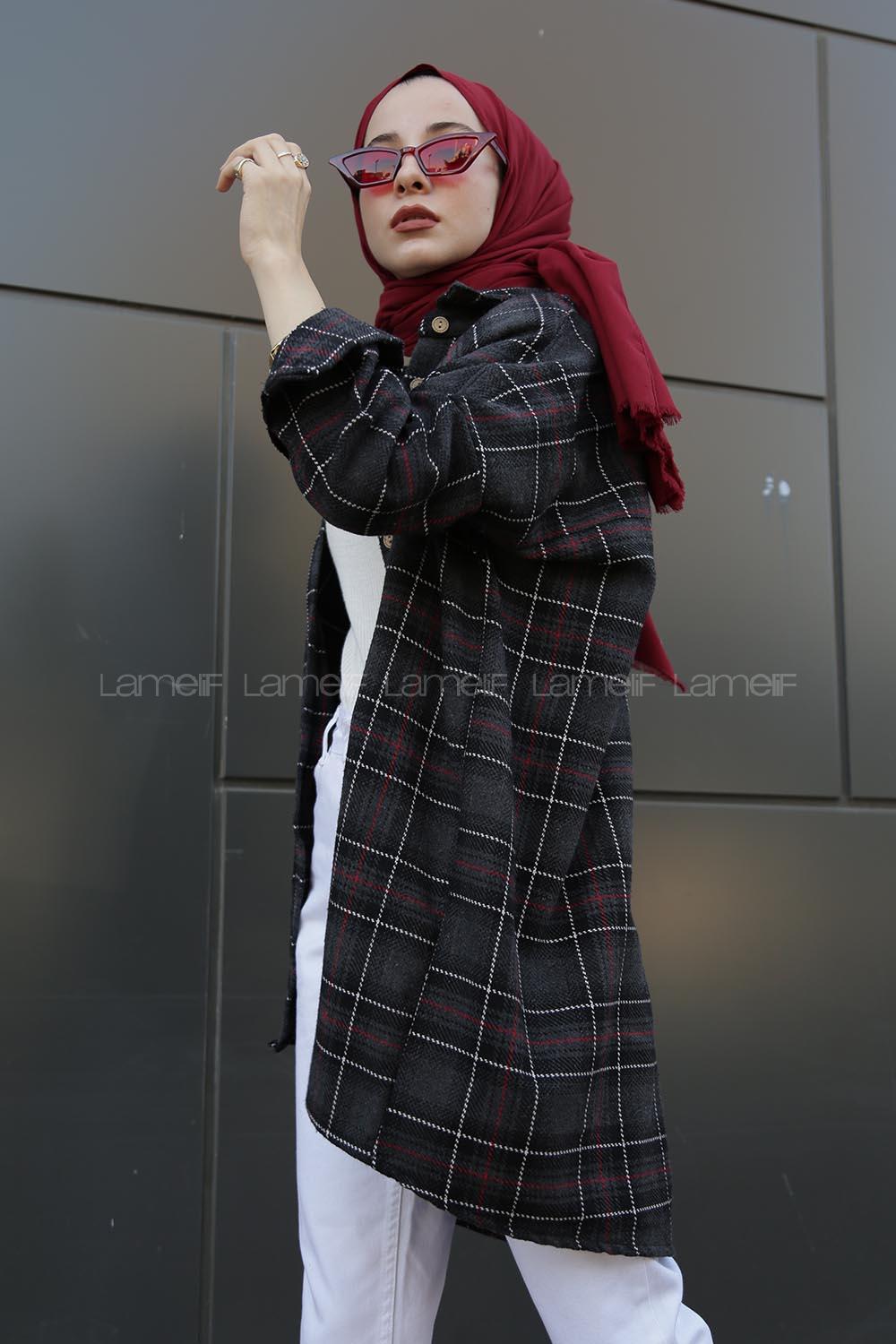 Modalamelif Tek Cepli Ekose Oduncu Gömlek Füme