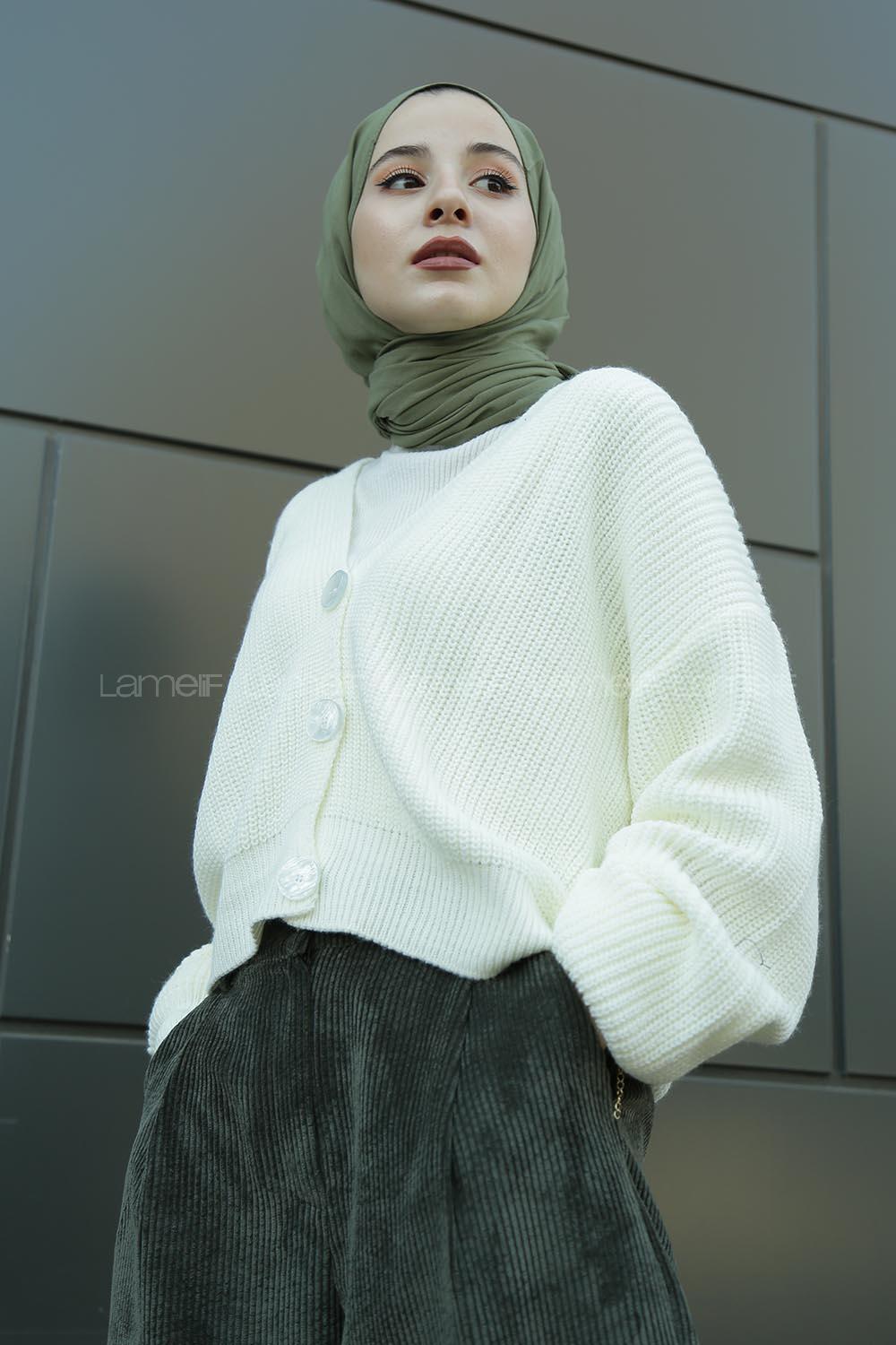 Modalamelif Düğmeli Selanik Hırka Ekru