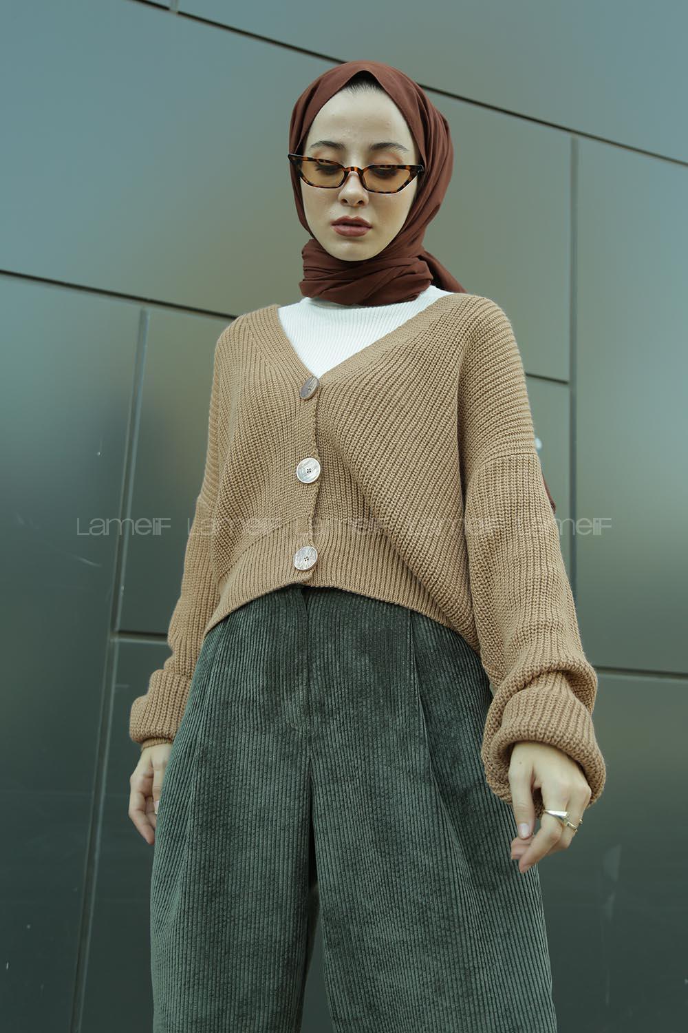 Modalamelif Düğmeli Selanik Hırka Karamel