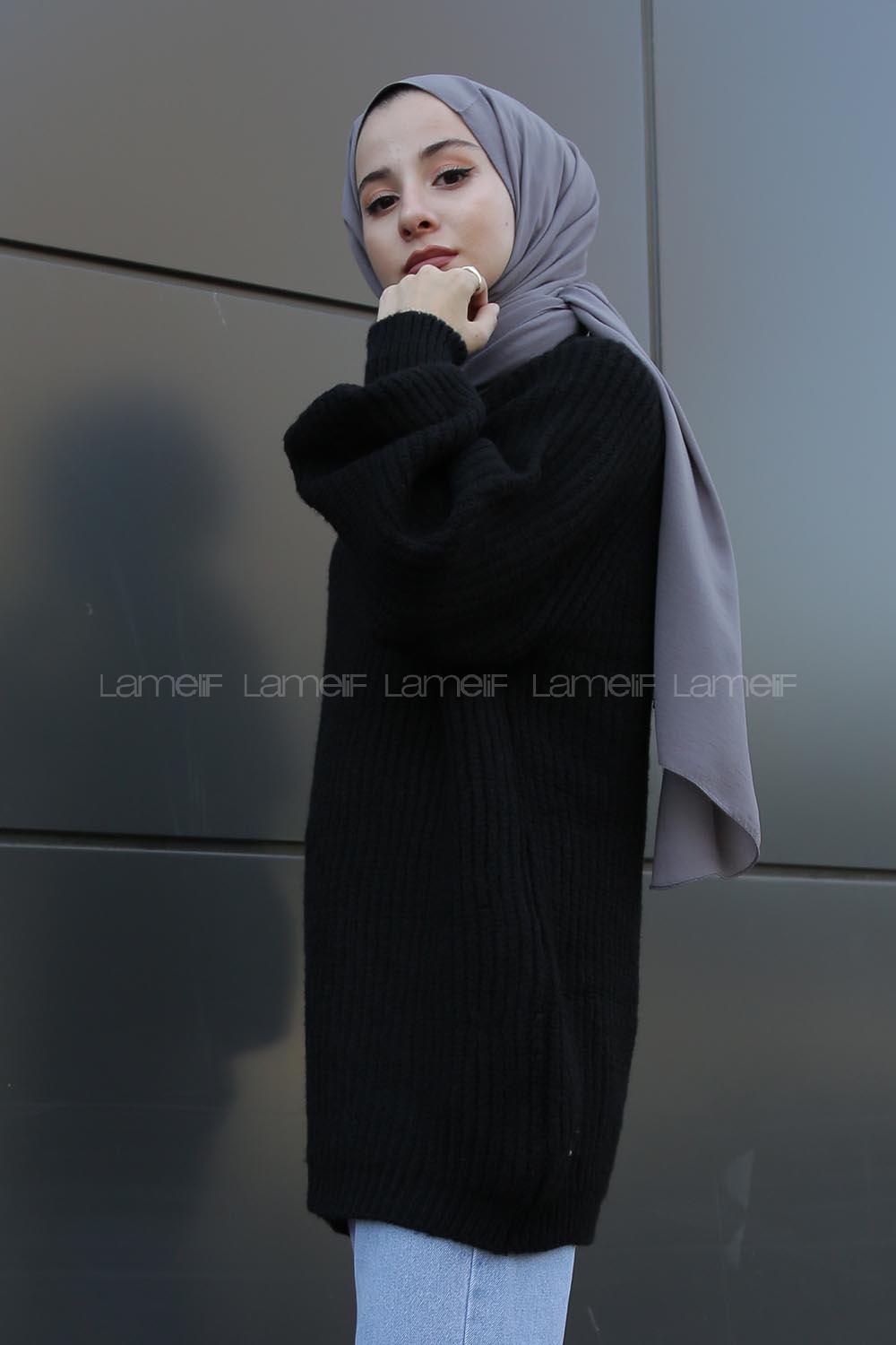 Modalamelif Yarım Boğazlı Balon Kol Kazak Siyah