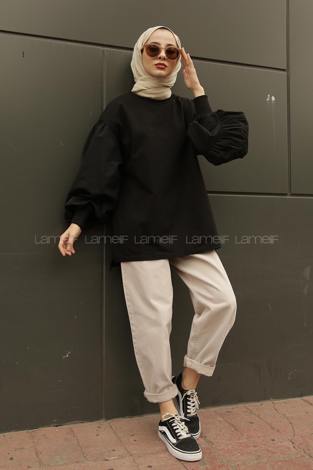 Modalamelif Balon Kol Düz Sweat Siyah