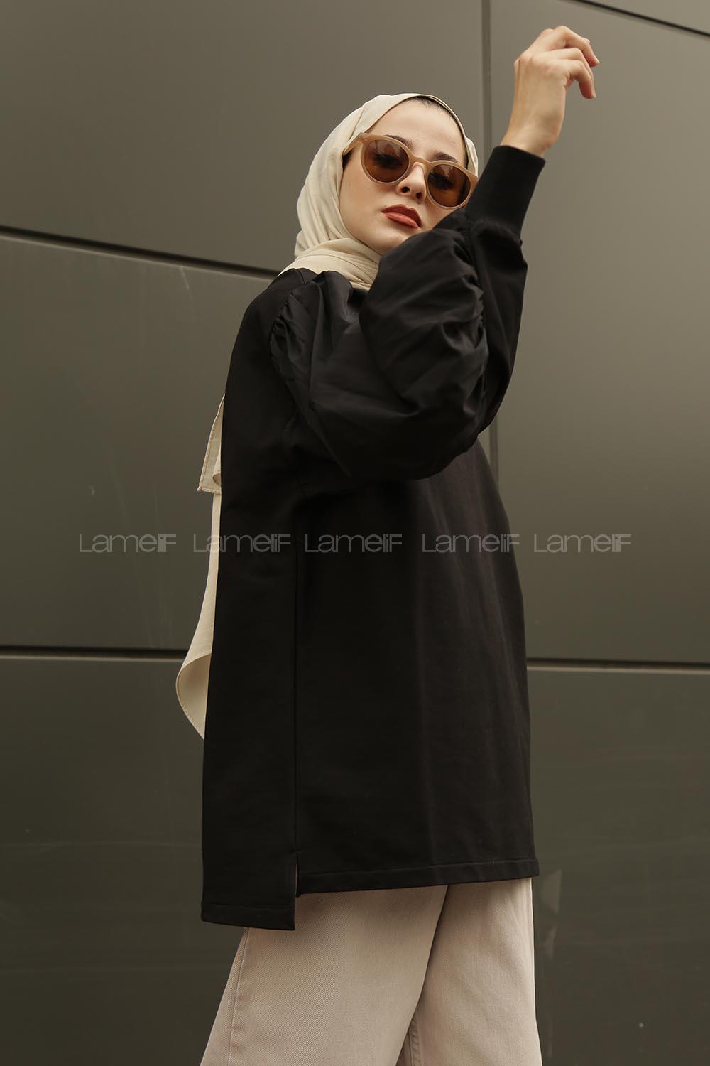 Modalamelif Balon Kol Düz Sweat Siyah