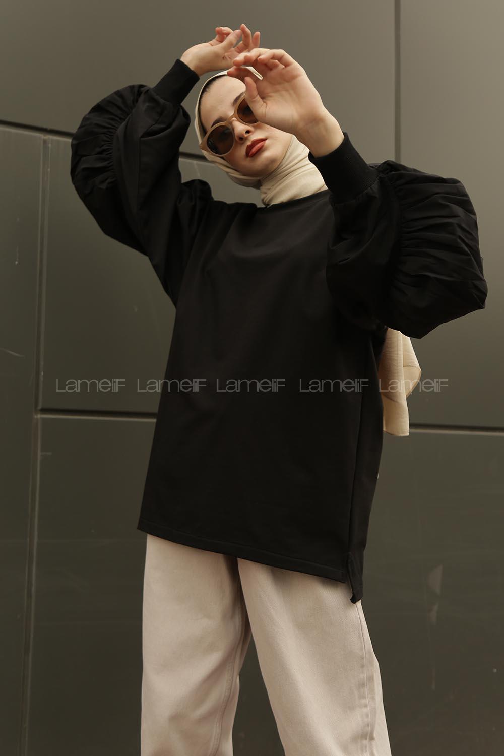 Modalamelif Balon Kol Düz Sweat Siyah