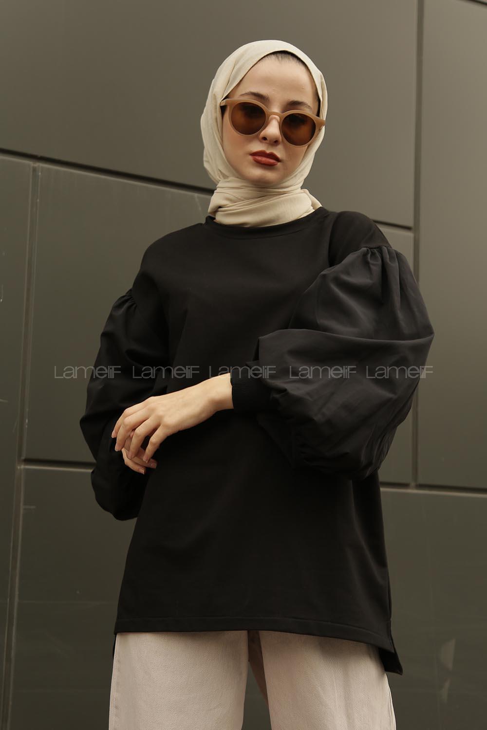 Modalamelif Balon Kol Düz Sweat Siyah