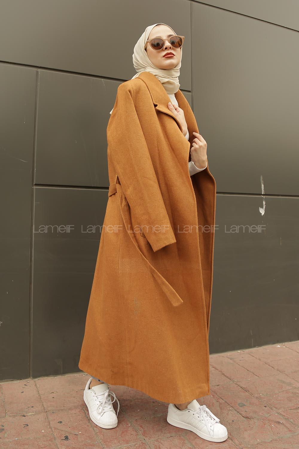 Modalamelif Belden Bağlamalı Kaşe Kaban Camel