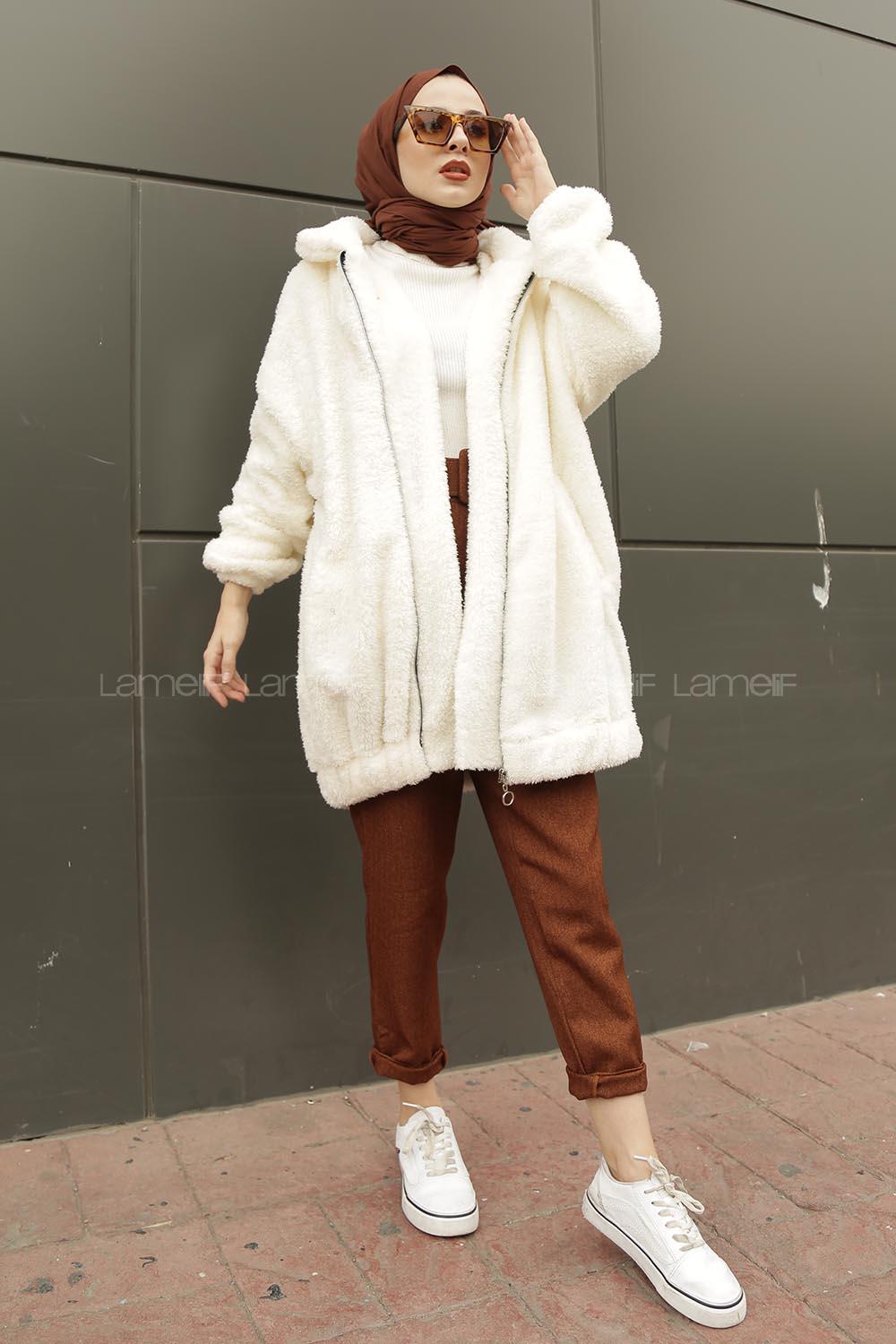 Lamelif Peluş Mont Ekru