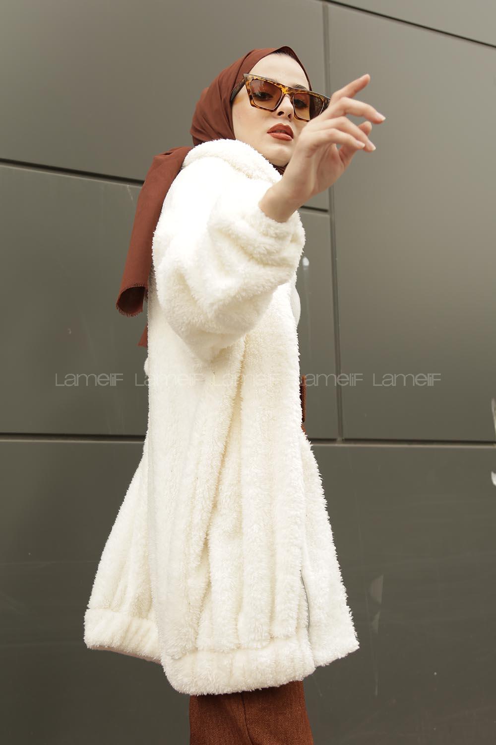 Lamelif Peluş Mont Ekru