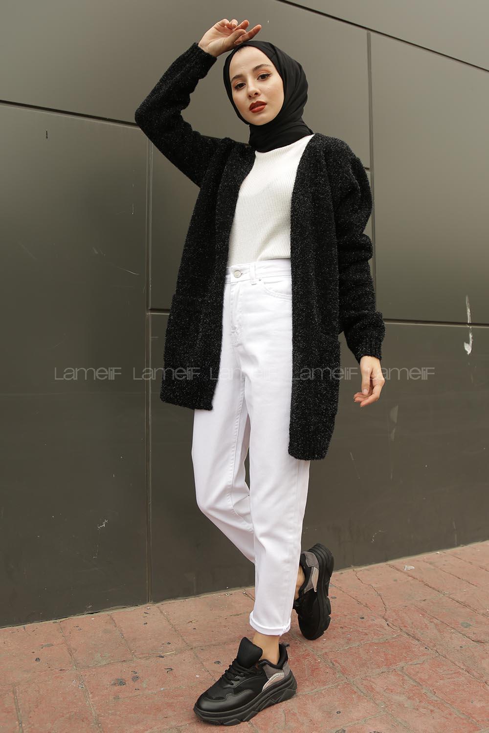 Modalamelif Simli Triko Hırka Siyah