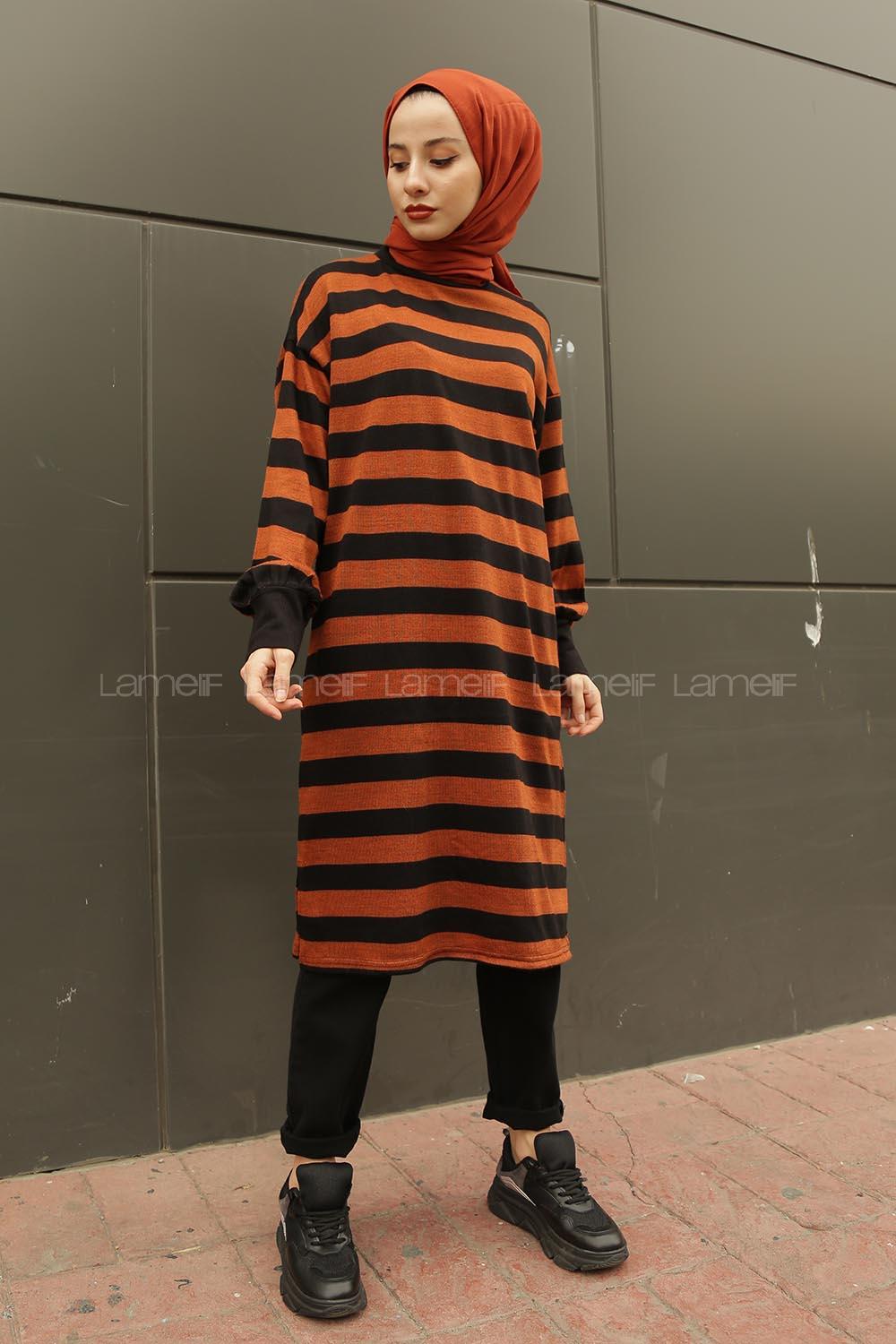 Modalamelif Yarım Boğazlı Balon Kol Tunik Tarçın