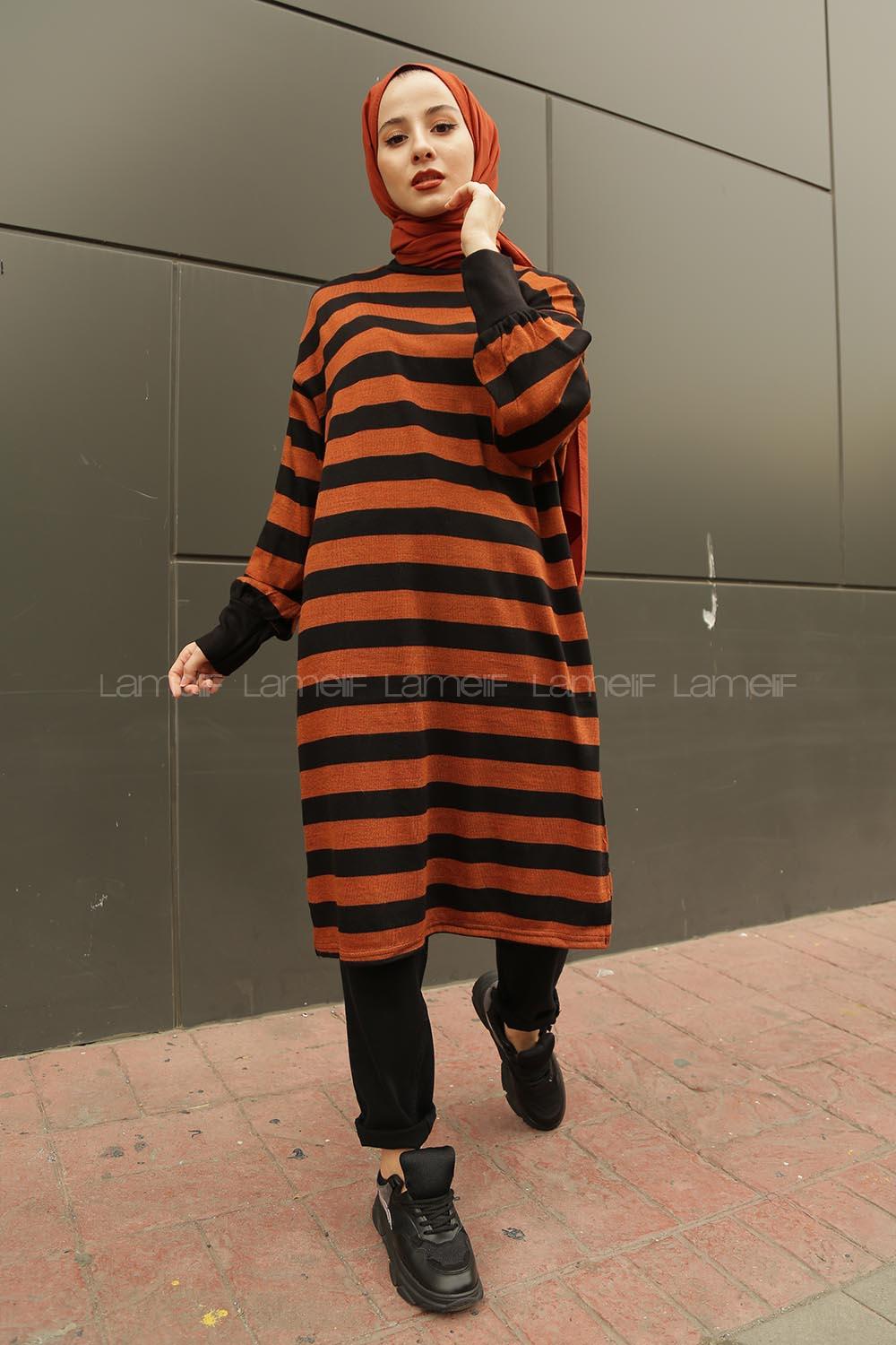 Modalamelif Yarım Boğazlı Balon Kol Tunik Tarçın