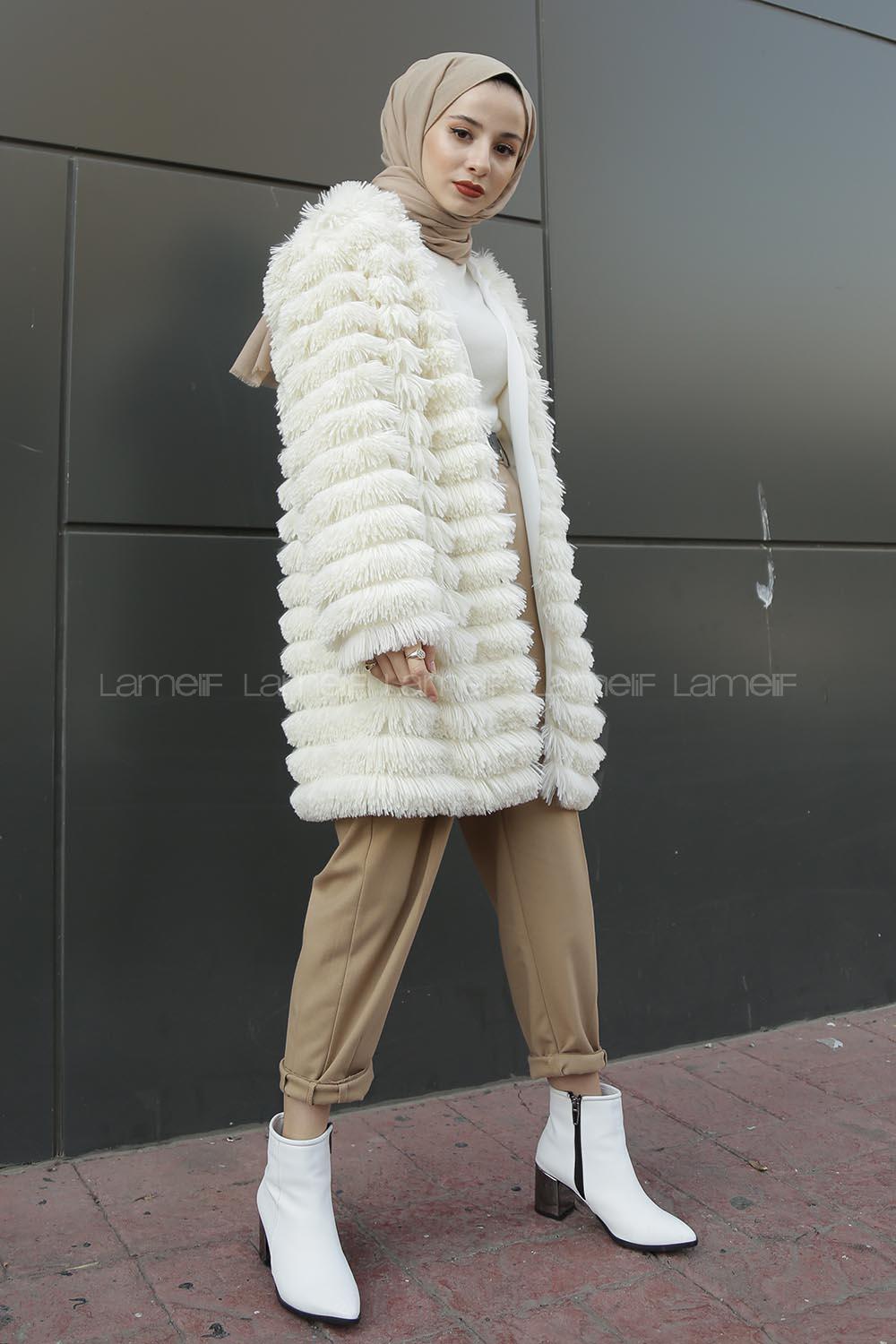 Modalamelif Kırçıllı Peluş Ceket Ekru