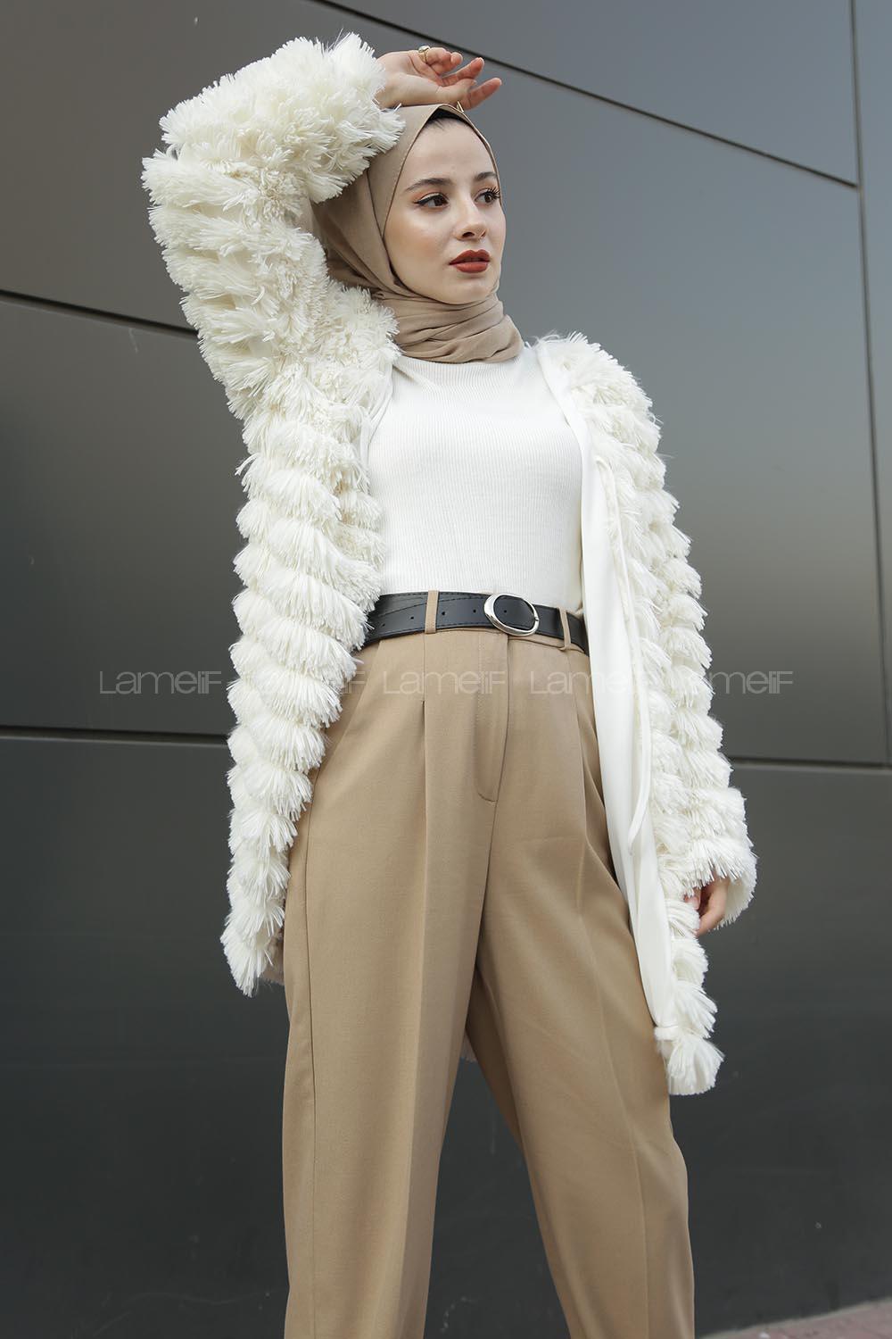 Modalamelif Kırçıllı Peluş Ceket Ekru