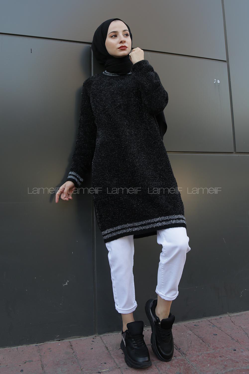 Modalamelif Simli Triko Tunik Siyah