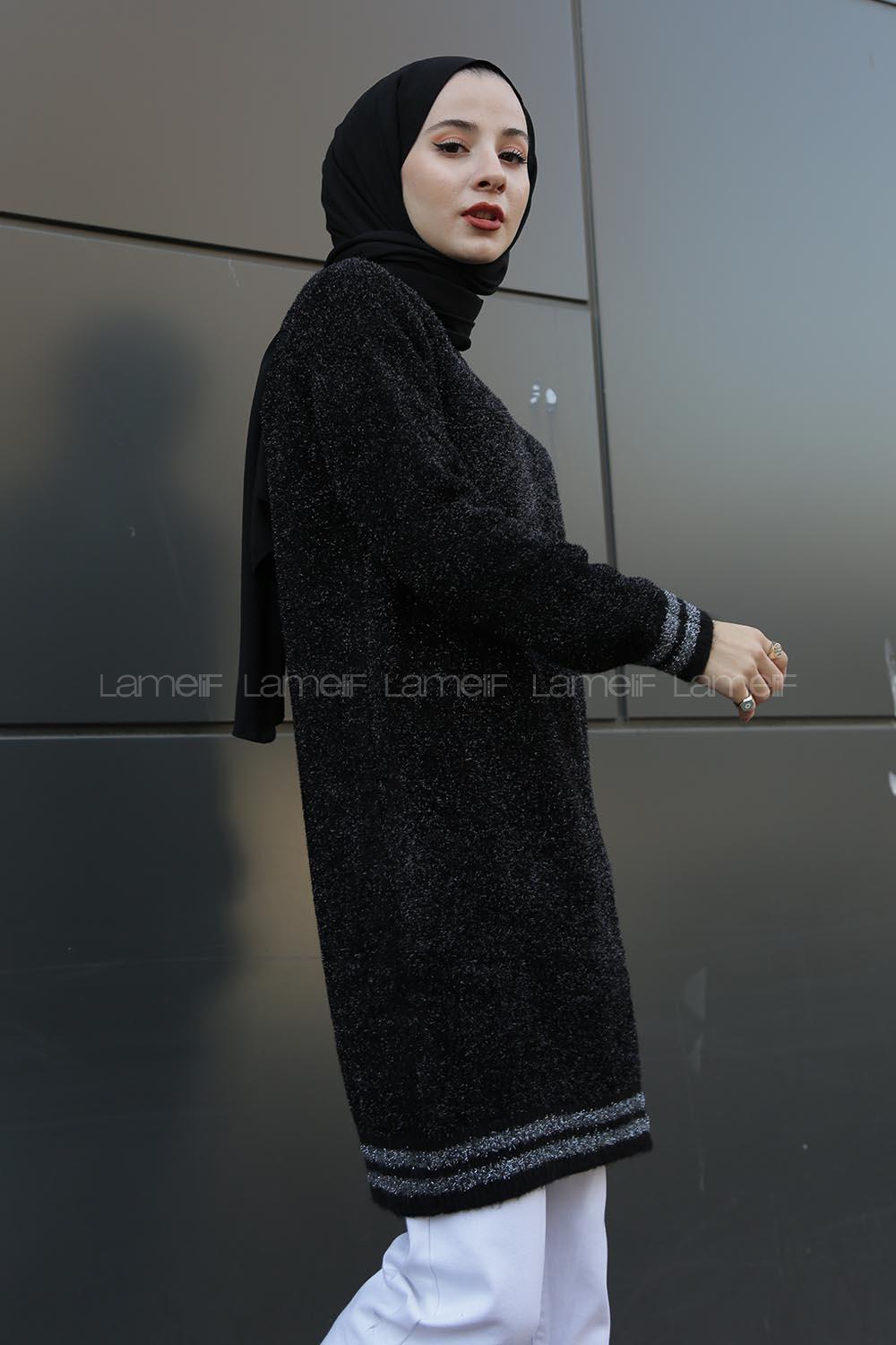 Modalamelif Simli Triko Tunik Siyah