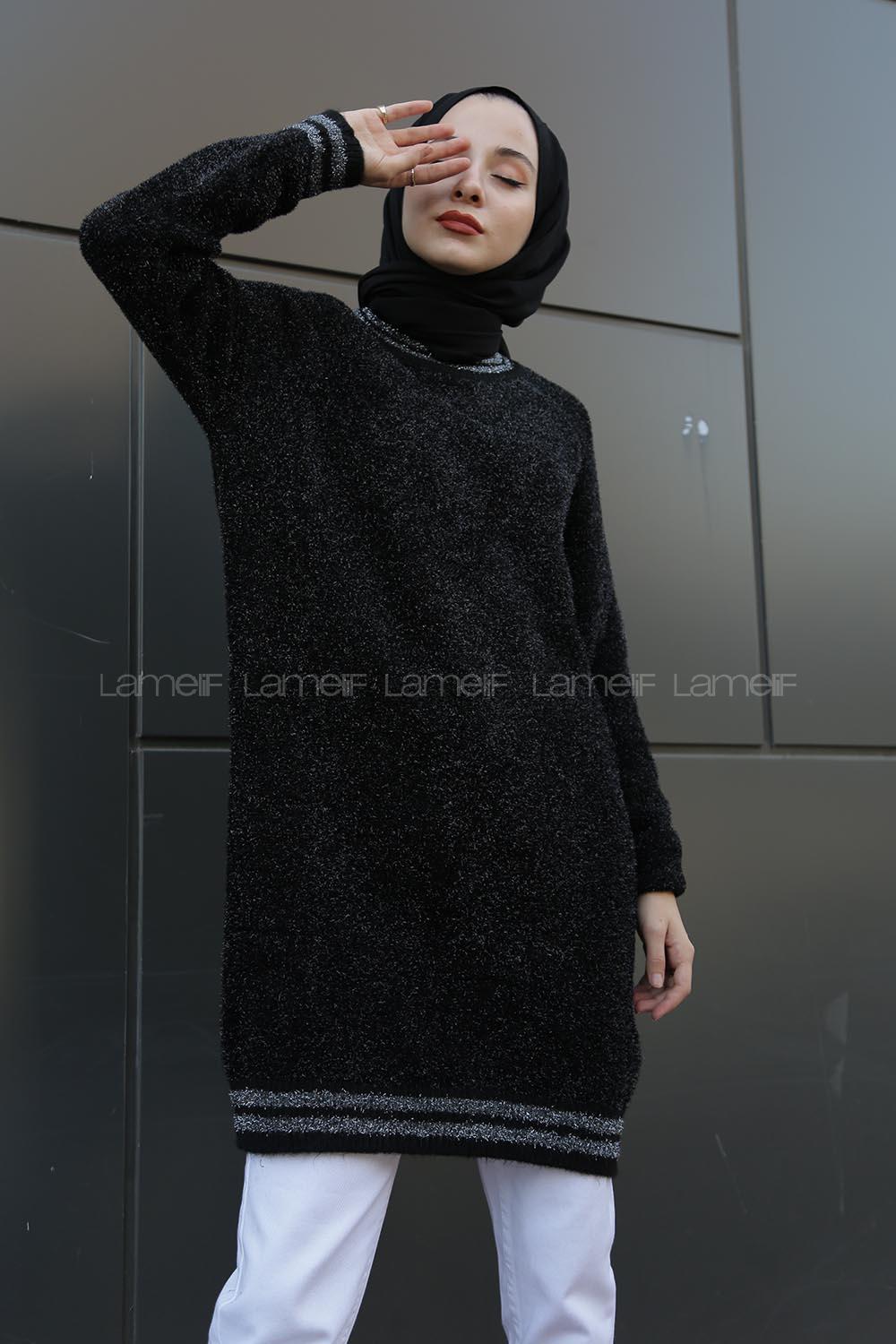 Modalamelif Simli Triko Tunik Siyah