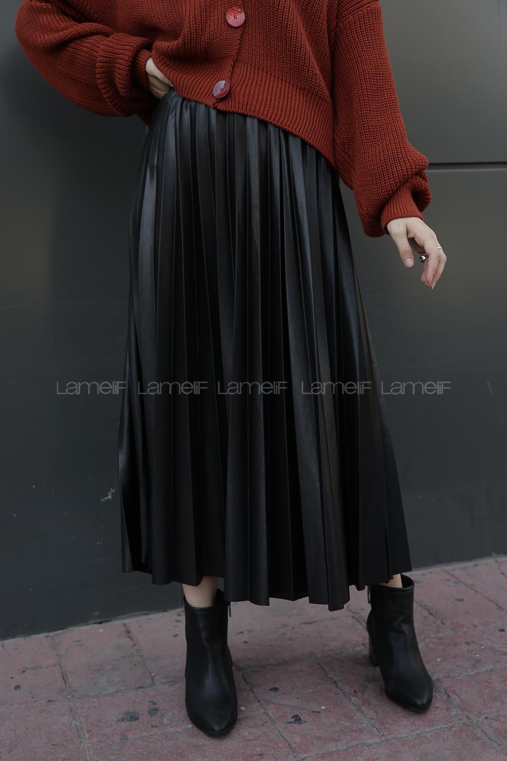 Modalamelif Siyah Deri Etek